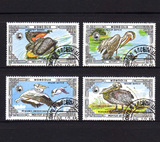 外国邮票 蒙古1986年珍稀动物-鸬鹚 4全销 原背胶 特价！鸟类邮票
