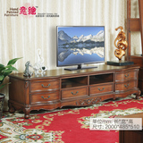 新款 欧美式实木客厅简约电视柜6斗柜大容量棕色做旧复古电视桌