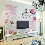 现代简约浪漫温馨3D玫瑰花客厅电视背景墙大型无缝壁画墙纸墙布