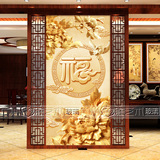 中式仿木雕3D立体工艺艺术玻璃雕刻彩绘入门玄关过道背景墙牡丹花