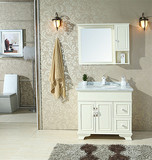 新款简约欧式实橡木落地浴室柜子组合美式大理石洗手脸盆卫浴柜镜