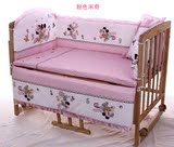 婴儿床床帏全棉5件套可拆洗带棉芯卡通图案全棉婴儿床围靠床垫