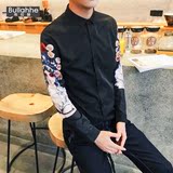 布拉赫 2016男装长袖衬衫中国风脸谱印花时尚青年上衣新款男衬衣