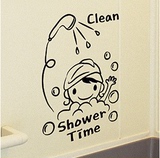 洗澡时间 可爱卡通小孩洗澡墙贴纸浴室洗手间瓷砖贴花 防水防潮贴