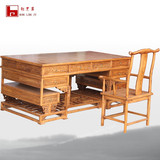 明清仿古典家具中式实木2米榆木大班台草龙雕花办公桌2件套写字台