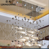 简约现代吧台客厅灯餐厅LED飞鱼灯饰酒店创意长方形饭厅水晶吊灯