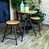 美式乡村复古工业风酒吧台椅 阳台休闲办公咖啡椅实木铁艺餐桌椅