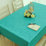 欧式田园缎面提花餐桌布 蓝色高档防水茶几桌布 长方形台布