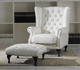 欧式简约时尚老虎椅 美式布艺拉扣休闲椅 法式现代沙发椅脚凳