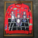 2016猴年秋冬装新款红色卫衣 卡通皇冠美猴王飞鸟印花 男女装外套