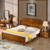 简约中式全实木床1.8米双人床1.5米橡木雕花纯实木床气压储物婚床
