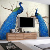 新中式富贵孔雀墙纸 客厅电视背景墙壁纸 主题酒店墙纸大型壁画