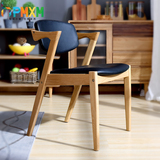 北欧现代简约皮艺餐椅 家用高档黑胡桃木 休闲咖啡实木白橡木椅子