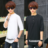 夏装潮流t恤男五分袖韩版潮学生上衣半袖蝙蝠衫青少年中长款衣服
