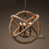 loft仿古欧式铁艺吧台吊灯创意个性复古工业风麻绳灯餐厅网吧灯具