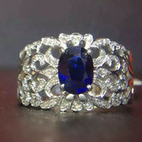 天然莫桑比克蓝宝石戒指 指环18k白金镶嵌钻石火彩迷人男女礼物