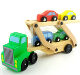 儿童环保木制交通运输双层玩具车滑滑车轨迹车玩具仿真汽车模型