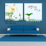 客厅 书房壁画 中国风 装饰画 蜻蜓荷花 高档 无框画 挂画 两联画