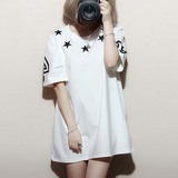 正品韩国代购 2016春夏星星字母白色数字94中长版短袖T恤卫衣裙女
