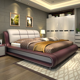 现代简约真皮床 1.8米双人床欧式皮艺软靠储物床榻榻米软体婚床