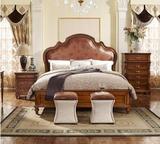 美式床 全实木双人床欧式 油蜡皮床美式乡村实木床卧室1.8米大床