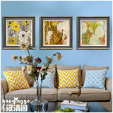 美式乡村客厅牡丹三联装饰画沙发墙花卉挂画餐厅两联有框画卧室画
