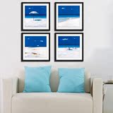 客厅有框画现代地中海装饰画 沙发背景墙画蓝色风景画壁画挂画