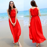 2016夏季新款红色性感开叉吊带连衣裙雪纺沙滩裙修身长裙显瘦夏