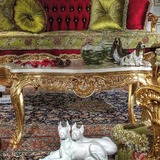 欧式意大利 客厅家具 全实木雕花茶几 天然大理石长几 金色咖啡桌