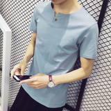 夏季短袖t恤男士纯棉半袖纯色韩版V领学生修身简约青年体恤薄款潮