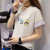 加肥加大码短袖T恤女夏胖mm200斤夏装上衣学生韩版卡通印花打底衫