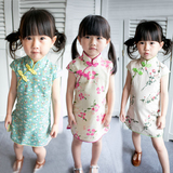 女童旗袍短袖2016新款童装女夏装2-3-4-5-6岁女宝宝复古花朵唐装