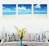客厅装饰画无框室内三联挂画沙发背景组合简约大海风景地中海壁画