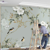 电视背景墙大型壁画现代中式简约花鸟壁纸卧室客厅沙发无纺布墙纸
