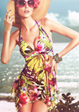 安莉芳 专柜正品 2013年热带季风系列厚杯垫裙式分体泳衣ES0704
