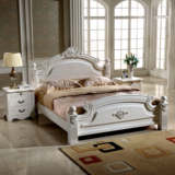 美式大床欧式榆木床全实木床1.8米白色开放漆榆木雕花双人婚床