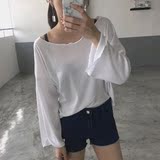 韩国ulzzang夏季女装喇叭袖露肩上衣韩版学院风白色长袖T恤女学生