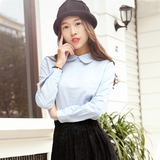2016春秋新款 原创设计韩版女装高端纯棉套头衬衫 娃娃领长袖上衣