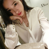 韩版长袖宽松白衬衫纯色飘带衬衣领结雪纺衫打底衫女大蝴蝶结衬衫