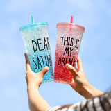 夏日冰杯塑料随手杯带盖 创意个性吸管杯成人冷饮杯子 柠檬果汁杯