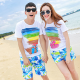 2016夏季情侣套装两件套T恤短袖韩版潮情侣装夏装沙滩裤速干潮衫