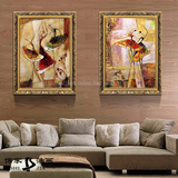 芭蕾舞美式现代抽象客厅油画手绘简约卧室书房走廊挡表箱2联壁画
