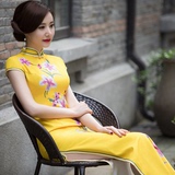 2016新款夏季中式日常中国风复古旗袍连衣裙中长款优雅修身显瘦qp