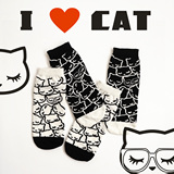 袜子女士 四季可爱精梳棉卡通黑白猫咪学生低帮 纯棉吸汗袜子