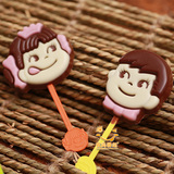 日本进口糖果 不二家双棒巧克力 娃娃头造型牛奶巧克力棒棒糖 24g