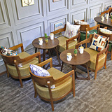复古星巴克咖啡厅桌椅loft西餐厅休闲桌椅组合奶茶店实木围椅茶几