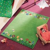 华伟手工腈纶地毯定制 儿童卧室茶几书房 时尚加厚田园卡通绿色
