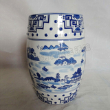 中式古典青花瓷陶瓷鼓凳鼓墩手绘蓝彩陶艺凳样品房装饰工艺品凳子
