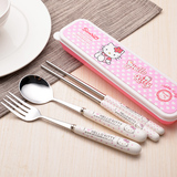 韩式可爱卡通不锈钢勺子筷子叉三件套便携餐具学生儿童旅行餐具盒