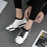 2016夏季新款韩版女鞋透气镂空小白鞋内增高女学生套脚镜面洞洞鞋